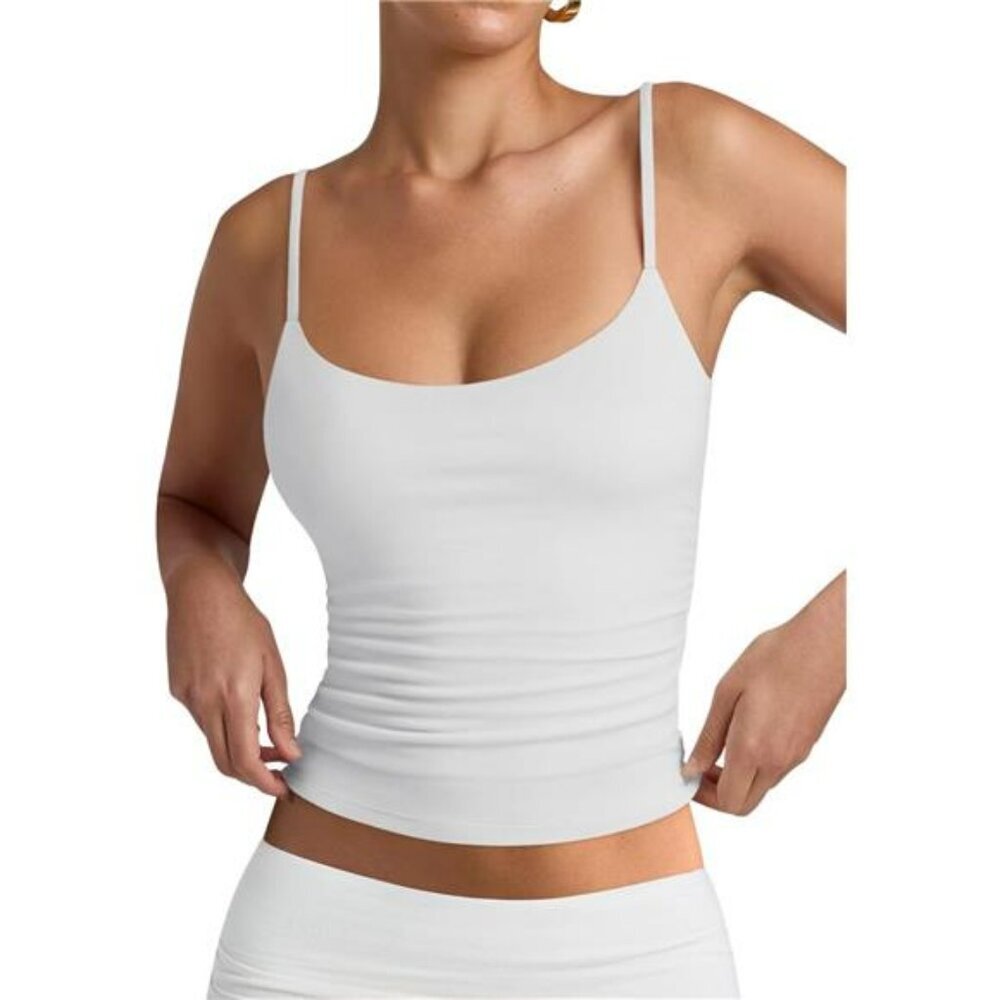 Scoop Neck Double Lined Tank Top Adjustable Cami Sleeveless Slim Fit Shirt